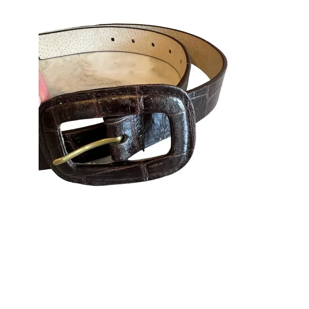 Vintage Nine West dark brown croc leather belt